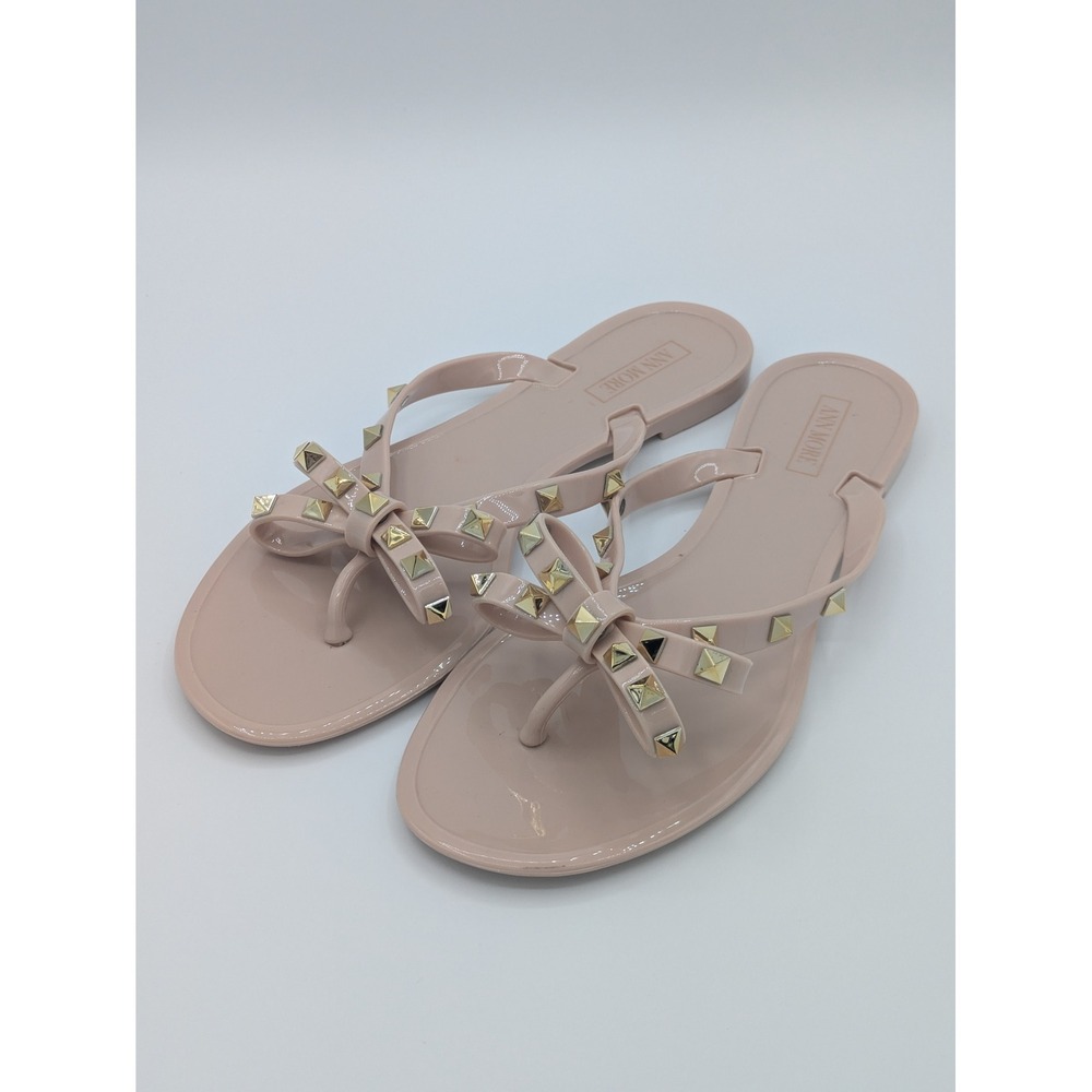Ann‎ More Jelly Thong Sandals 41 (10) Chic Bow Nude Rockstud Style Flip Flops